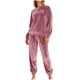 thumbnail image 2 of Conjunto de pijama de terciopelo grueso y cálido para mujer, con cuello redondo, estampado y pantalones de poliéster para invierno., 2 of 9