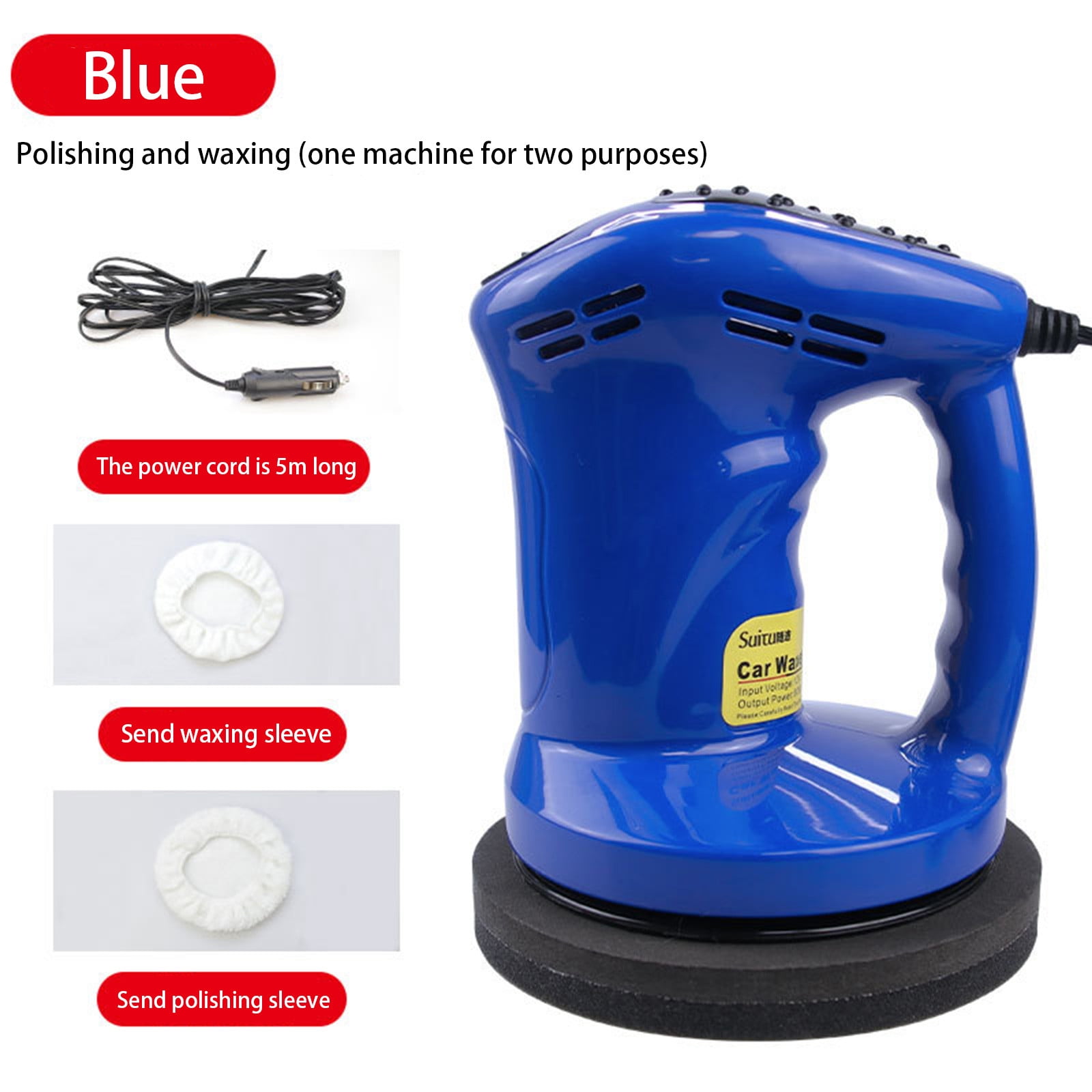Dpityserensio Buffer Polisher,Electric Car Buffer Machine,Polisher Waxer Kit with 2 Polishing Sponge Covers for Car Detailing Polishing and Waxing,12V