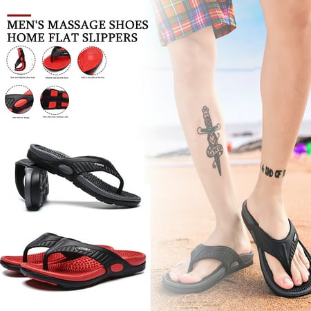 

Massage Flip Flops for Men Slippers Acupressure Foot Massager with Arch Support Black Beach Shoes Massage Reflexology CABINAHOME Acupressure Sandals Shoes