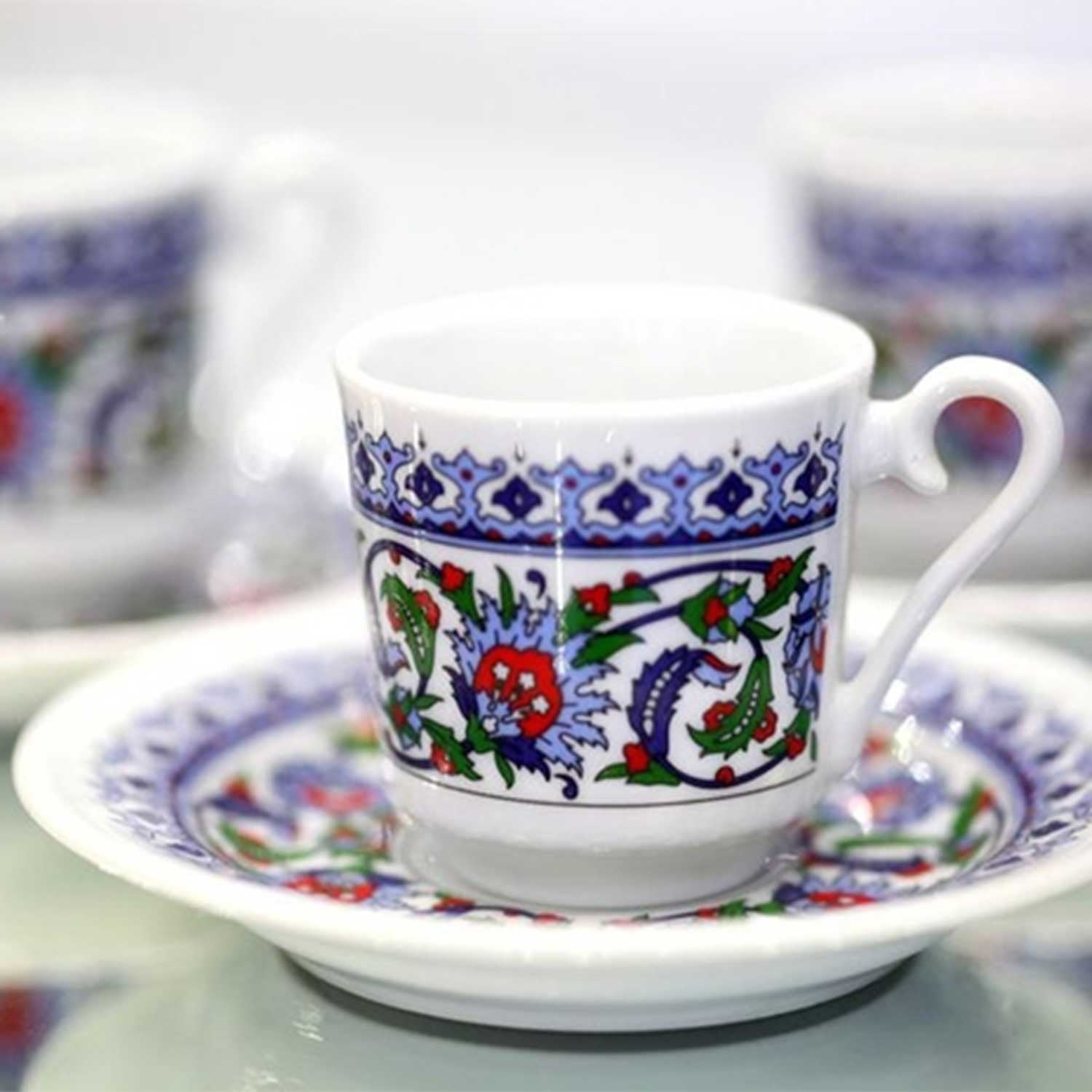 Turkish Coffee Cups Set of 6, Cuban Porcelain Fancy Espresso Cups with  Saucers