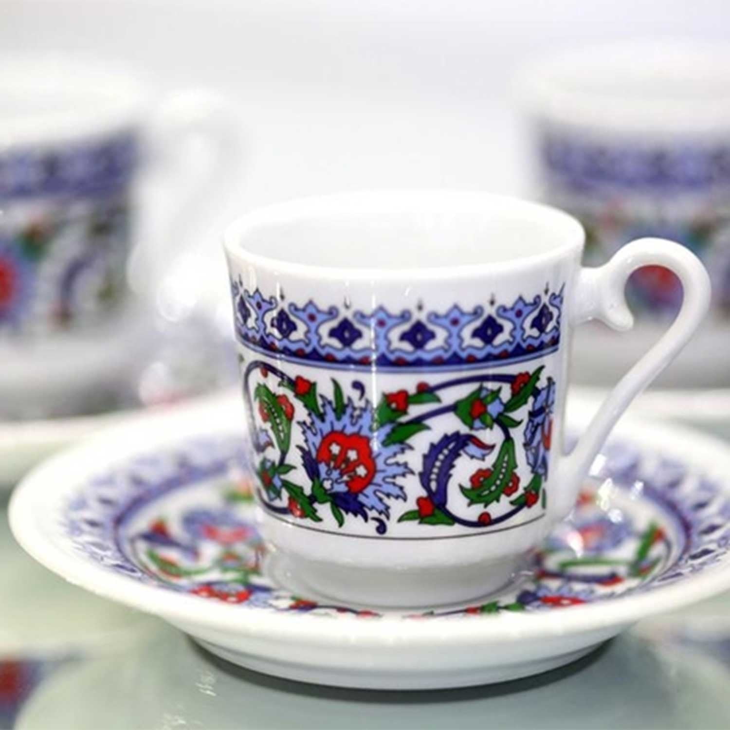 Turkish Coffee Cup Set of 6, Cuban Porcelain Fancy Espresso Cups with Saucers, Demitasse Arabic Greek Coffee Cups