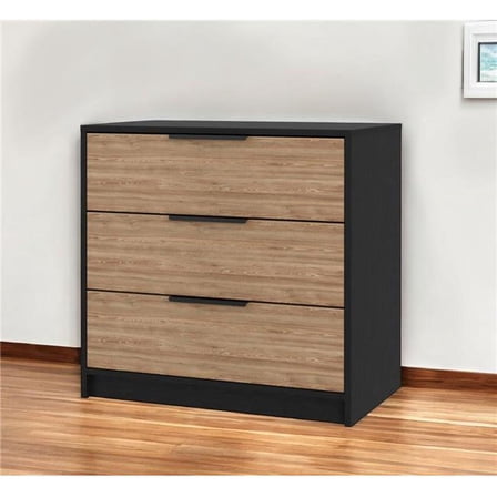 HomeRoots 544005 28 in. Natural & Black Three Drawer Dresser
