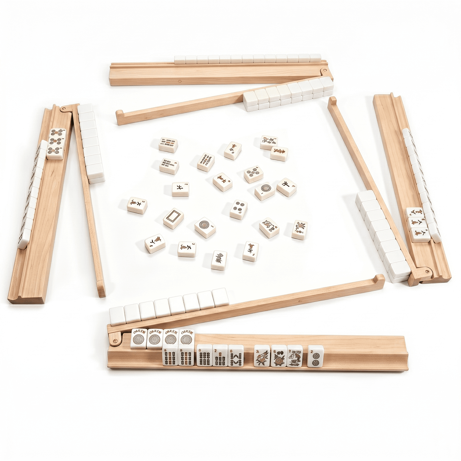 Grhonior Wooden Mahjong Racks with Pushers, Premium for American Mah Jongg/Dominoes, Set of 4, 17.5 Inches