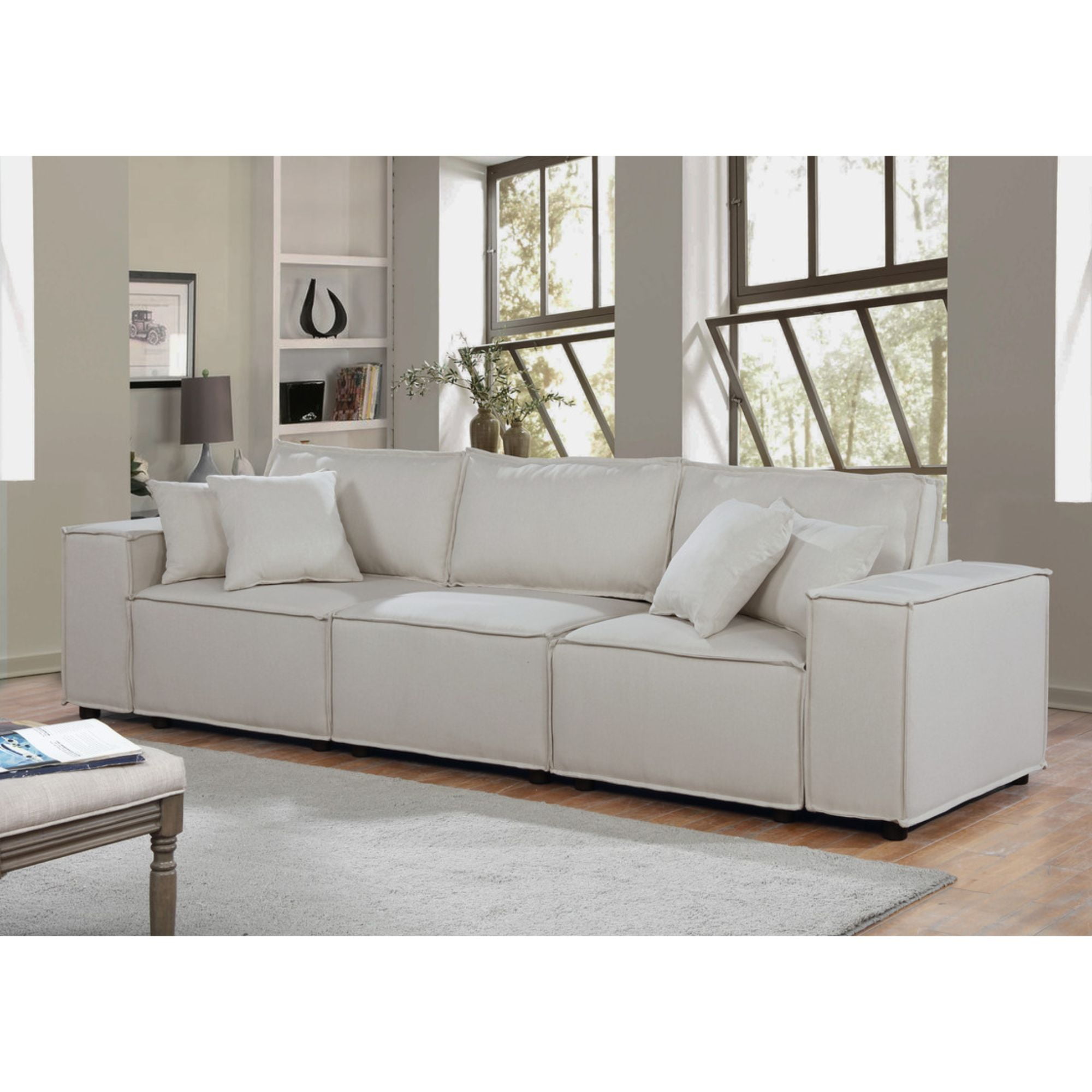 10' Cream Beige Linen Modern Style Sofa