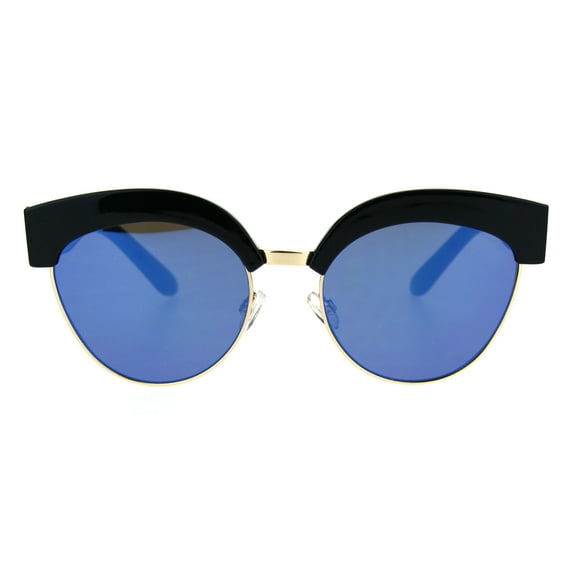 Womens Gothic Thick Plastic Cat Eye Half Rim Eye Brow Sunglasses Black Blue