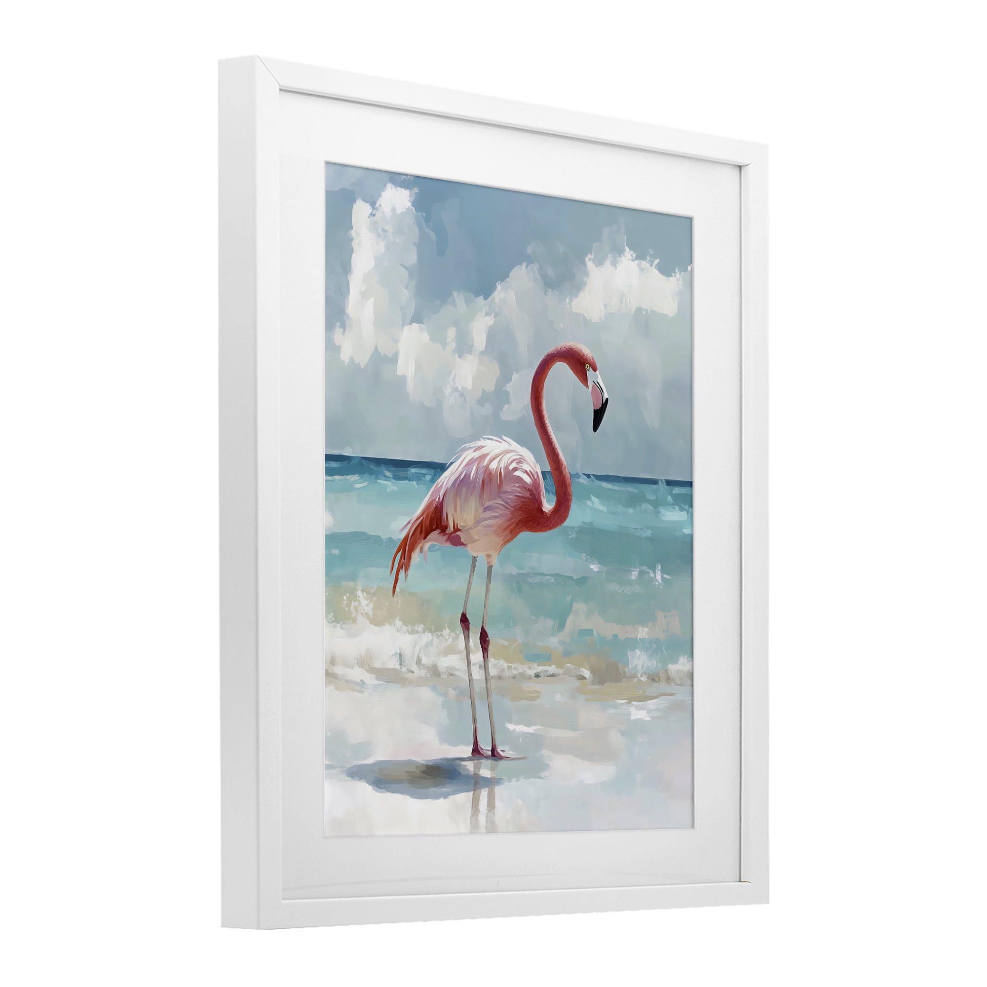 Stupell Industries Flamingo At Shore White Framed Print Under Glass, design by The Prints Vibe