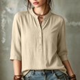 thumbnail image 6 of Tops for Women 3/4 Sleeve Collar Summer Casual Imitation Cotton Linen T-Shirt, 6 of 9