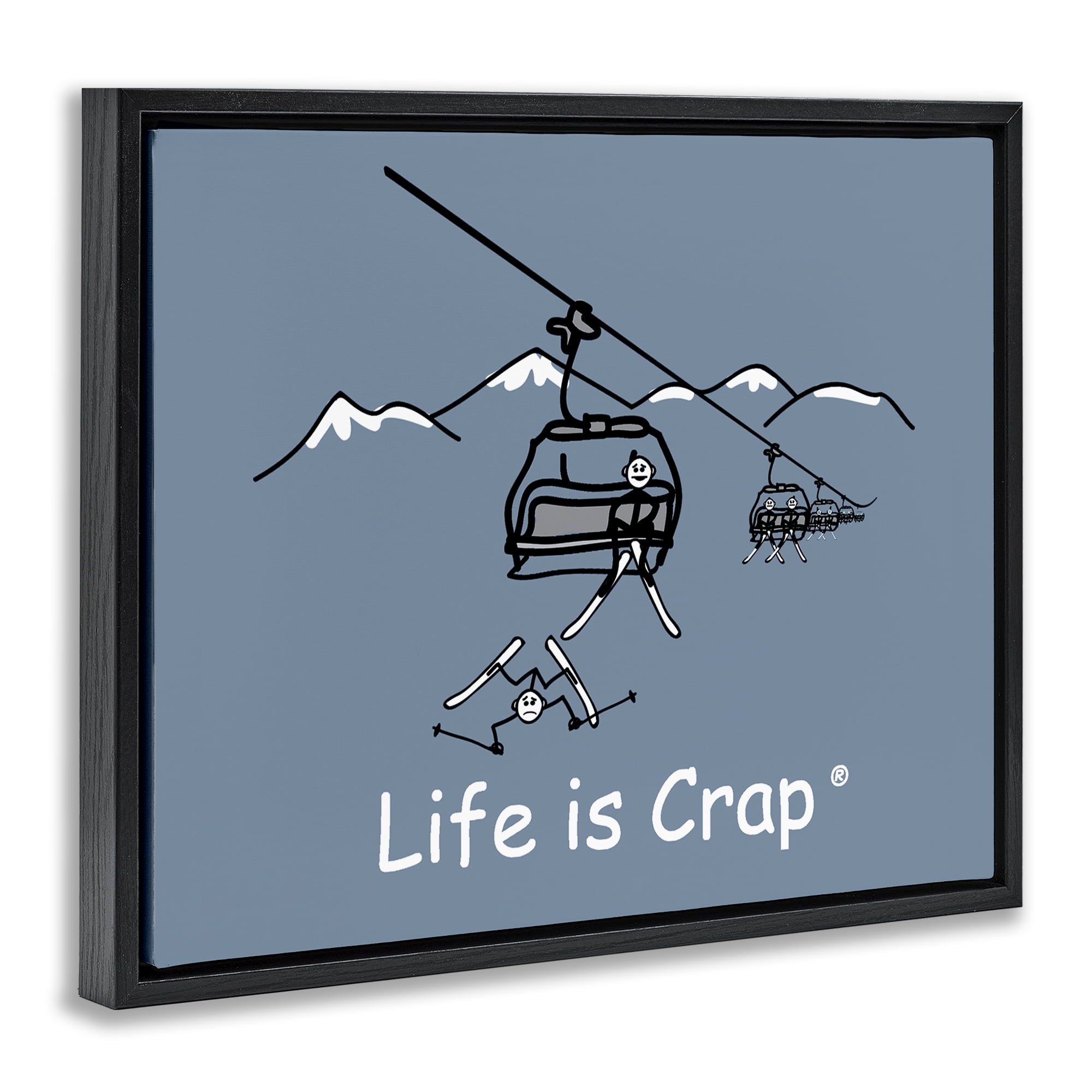 Stupell Industries Falling Ski Lift Novelty & Humor Painting Black Floater Framed Canvas Art Print Wall Art, 21 x 17