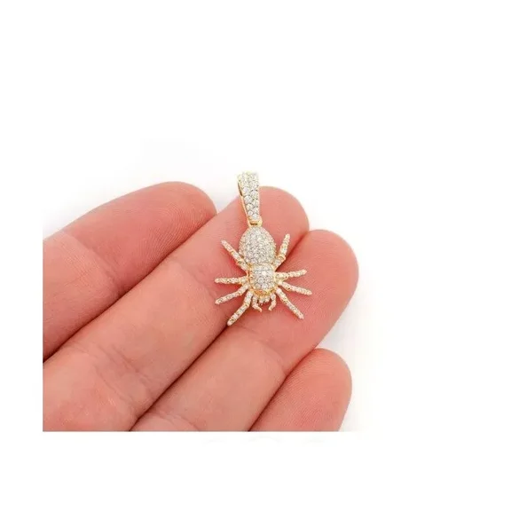 0.70 Ct Round Cut Natural Moissanite Spider Pendant 14K Yellow Gold Plated