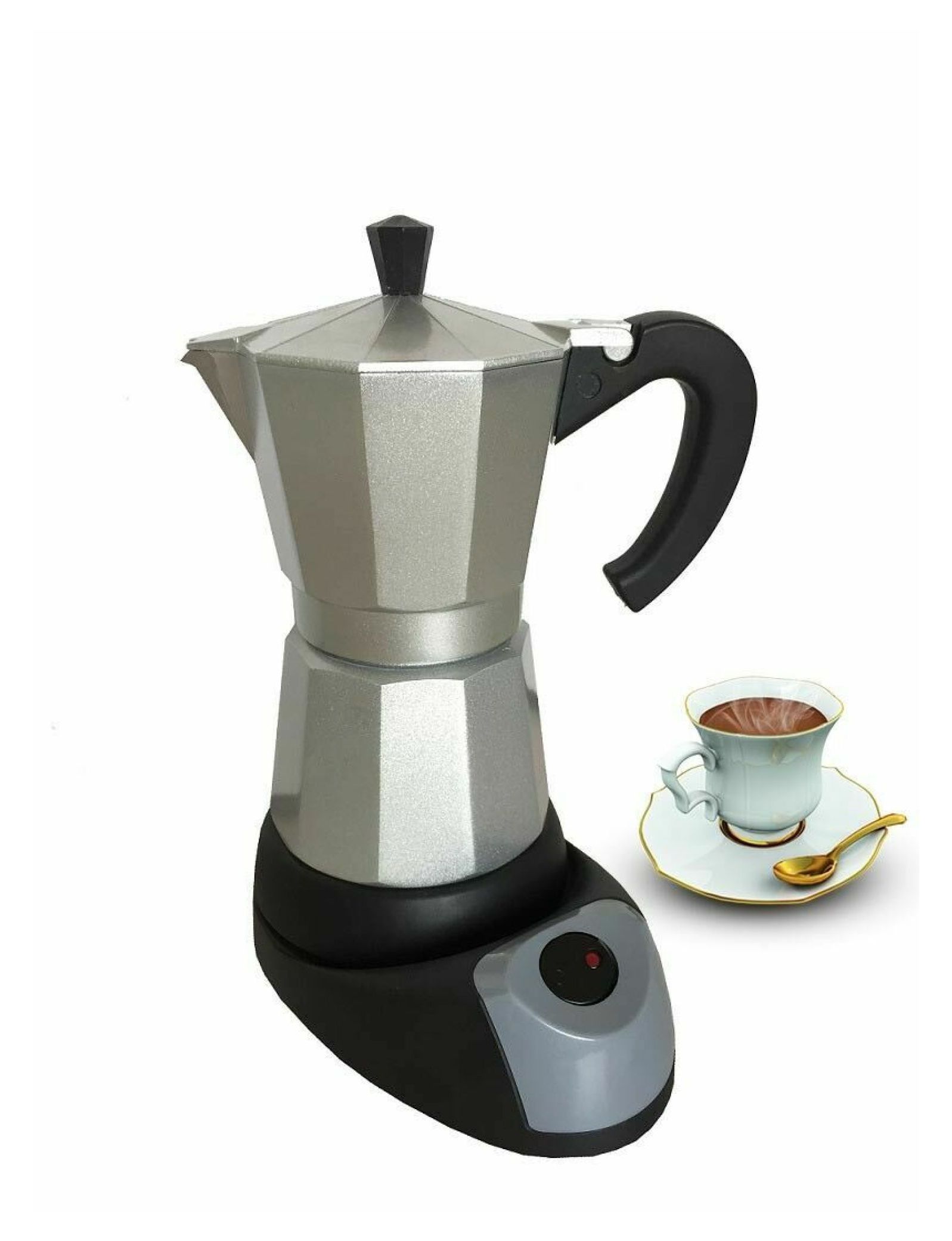 6 Cups Electric Aluminum Espresso Coffee Maker, 480 W,Silver