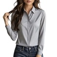 thumbnail image 2 of Noric Women's Long Sleeve Button Down Shirt Classic Lapel Collar Solid Color Tops Business Office Workwear, 2 of 8