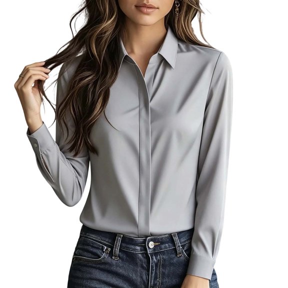 Aezemi Womens Dress Work Shirts Long Sleeve Dressy Collared Button down Regular Fit Blouses Office Fashion Business Casual Tops L