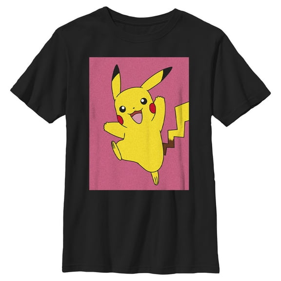 Boy's Pokemon Pikachu Happy Jump  Graphic Tee Black Medium