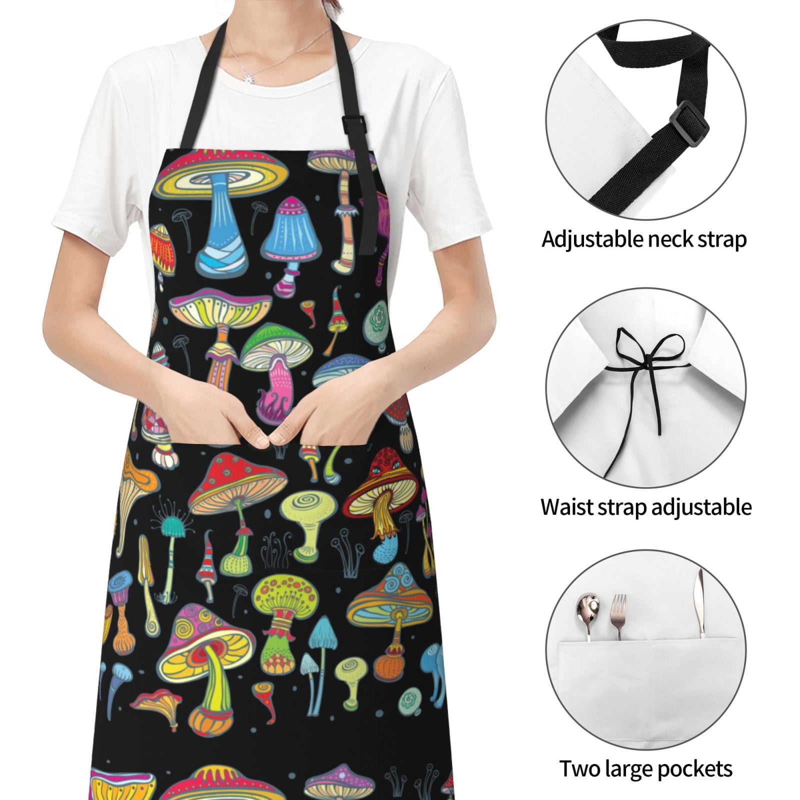 Kdxio Bright Mushrooms Apron with Pockets Adjustable Kitchen Aprons for Men Women Waterproof Aprons for Cooking,Drawing,Crafting, Baking Household Cleaning
