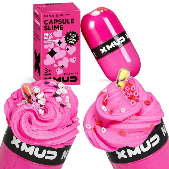 XMUD Slime Strawberry Capsule Pastel Pink Glow-in-Dark 1 Count  Gift for Kids