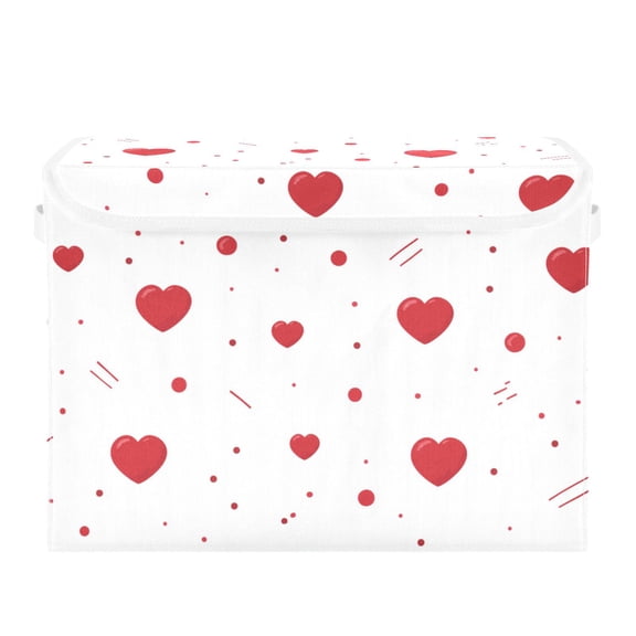 Valentine Red Hearts Dots Foldable Storage Bins with Lids Handles Collapsible Storage Containers Tote Boxes 16.5 x 12.6 x 11.8 inches