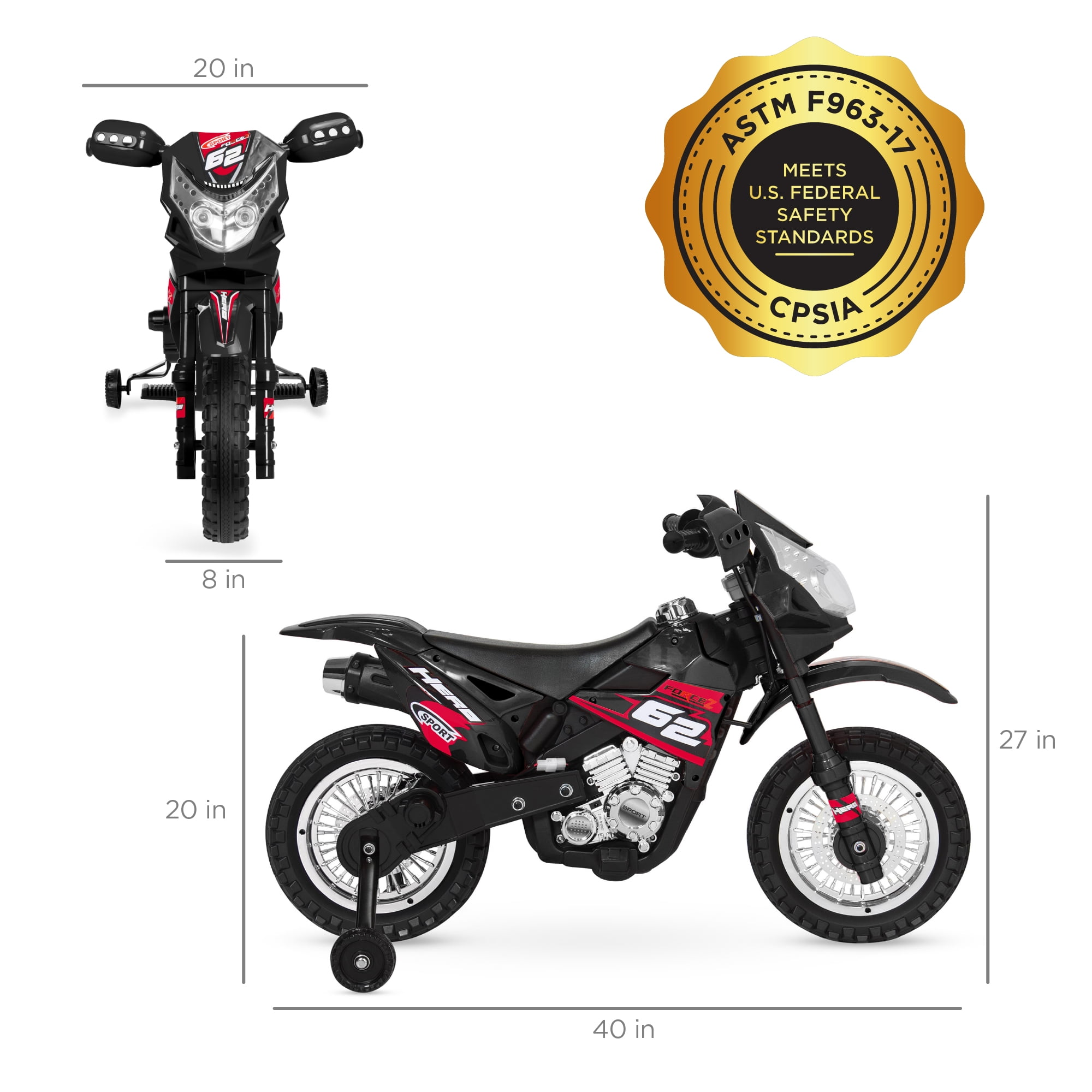 Best Choice Products 6V Kids Electric Battery Powered Ride On Motorcycle w/ Training Wheels, Lights, Music - Black