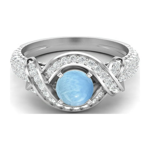 6mm Round Shape Larimar Gemstone 925 Sterling Silver Solitaire Valentines Day Gifts Ring