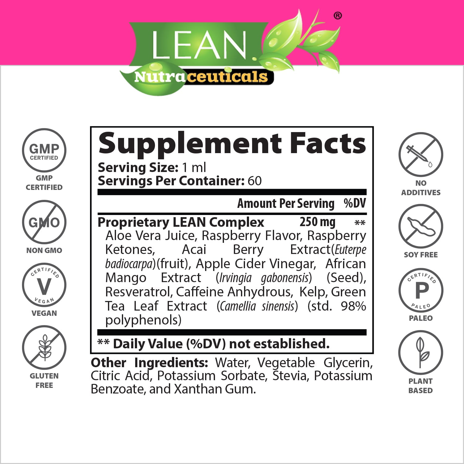 LEAN Nutraceuticals Keto Raspberry Ketone Drops, Appetite Suppressant, Fat Burner, Metabolism Boost, Cleanse, 60 ml