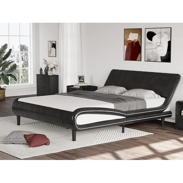 Queen Size Bed Frame Wave Like Platform, Queen Platform Bed With Curved Headboard