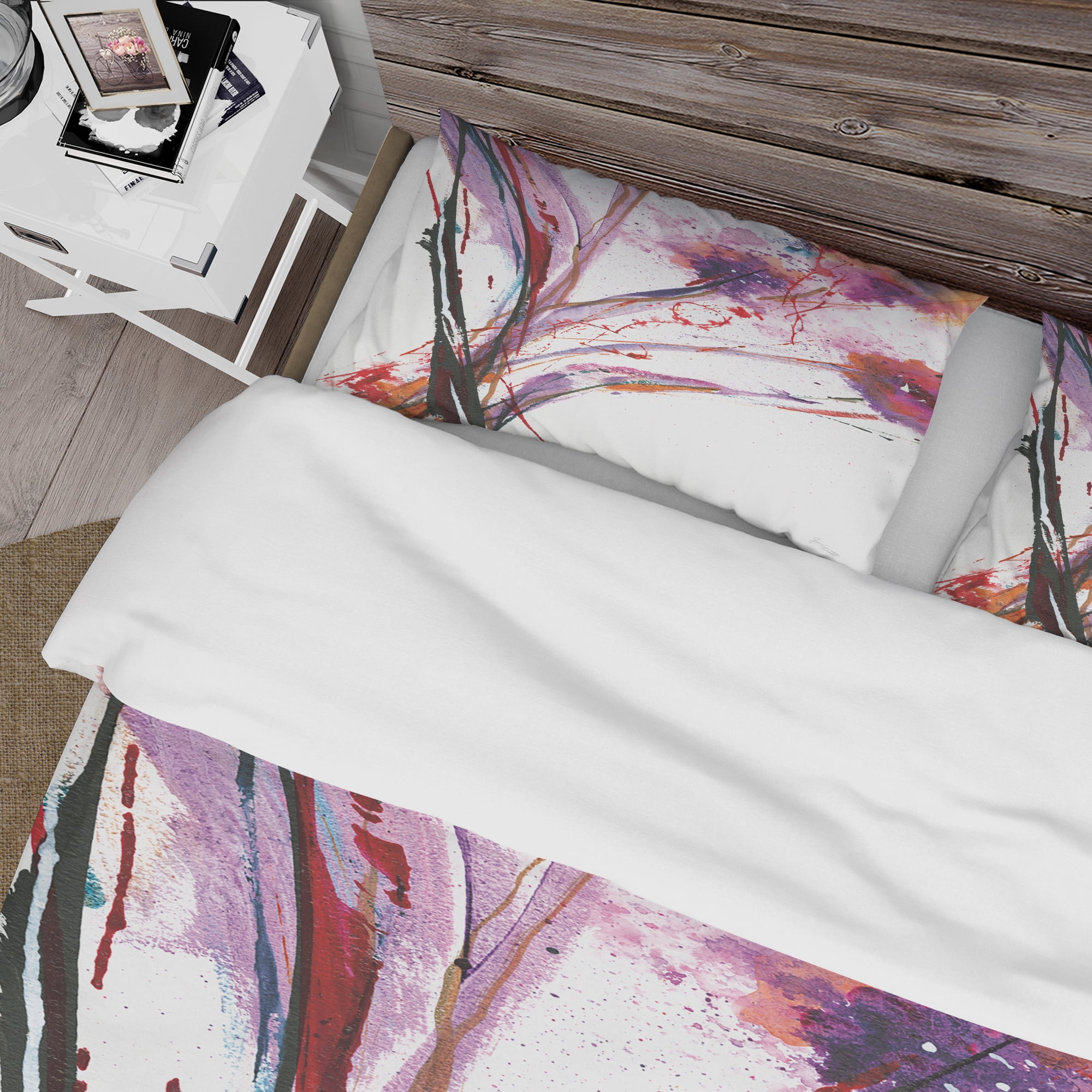 Designart 'Abstract Purple Flowers' Cottage Duvet Cover Set