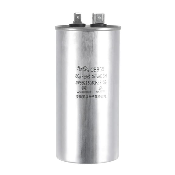 Uxcell 80uF 450V AC Aluminum Case with Terminal Round CBB65 Run Capacitor