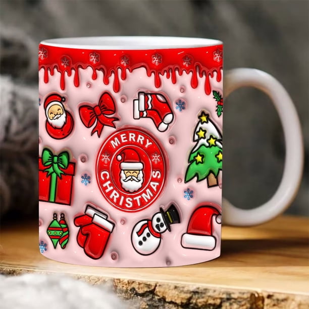 Taza navideña de muñeco de nieve | Taza de café de cerámica de Papá Noel | Diseño de prensado inflado de 433 ml y 325 ml | Apto para lavavajillas y microondas | Regalo navideño para familiares y