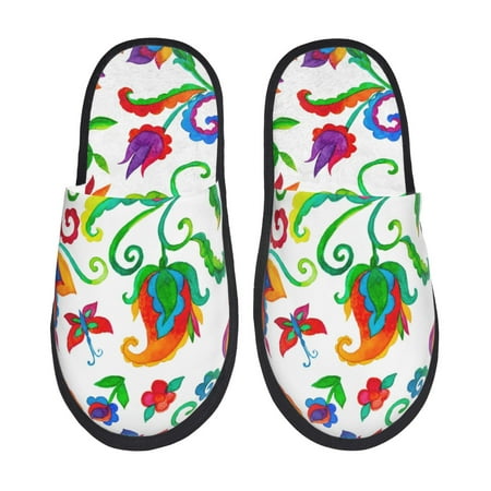 Balery Paisley Slient Indoor Furry Fleece Comfort House Shoes Soft Non-Slip Home Shoes Cotton slippers House Slippers-- Large