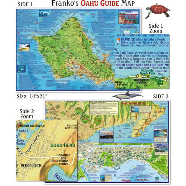 Franko Maps Oahu Guide Map For Scuba Divers And Snorkelers Walmart Com Walmart Com