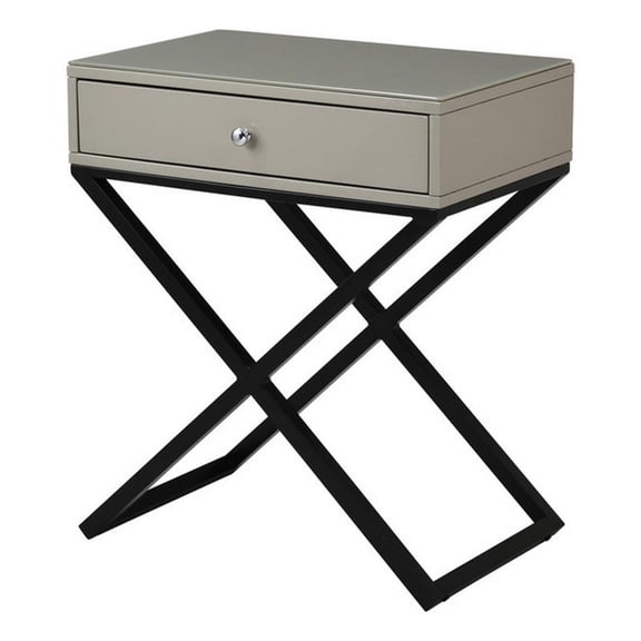Pemberly Row Zeno 27" Nightstand with Glass Top and Drawer in Taupe