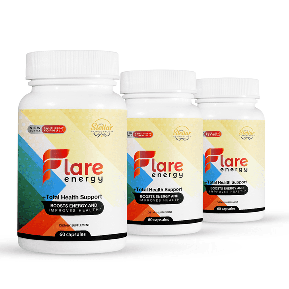 3 Pack Flare Energy, total health support and boosts energy-60 Capsules x3