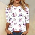 thumbnail image 2 of EHTMSAK Womens Plus Size Tops 3/4 Sleeve Loose Fitted Work Tops Office Professional Floral Fashion Blouses for Women Clearance Crew Neck Elbow Length Tee Shirts Orange XL, 2 of 5