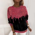 thumbnail image 2 of Sequin Sweatshirt for Women Sparkly Print Long Sleeve Glitter Crewneck Evening Party Loose Pullover Tops Red XL, 2 of 3