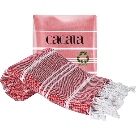 KKFEN-100% Turkish Cotton Kitchen Tea Towels, Highly Absorbent Luxury Soft Quick Drying Dish Towel with Hanging Loop for Gym, Yoga, Bath, Sports, Cleaning and Kitchen (23 x 36), Red