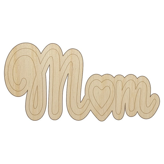 Mom with Heart Wood Shape Unfinished Piece Cutout Craft DIY Projects - 6.25 Inch Size - 1/4 Inch Thick