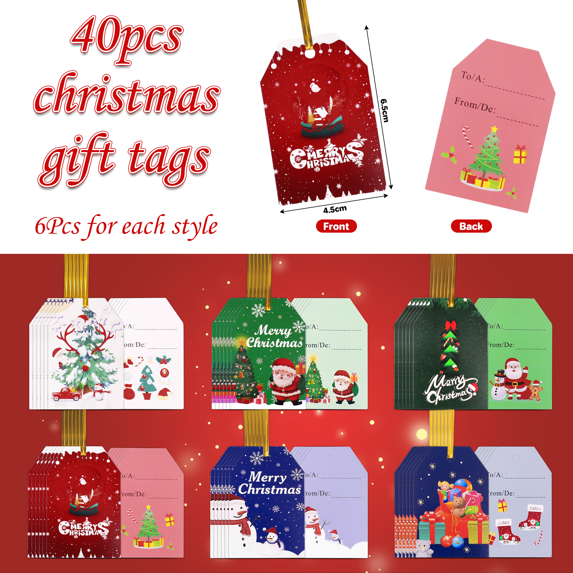 Magotan 40-Piece Christmas Drawstring Gift Bags, Assorted Sizes photo 3