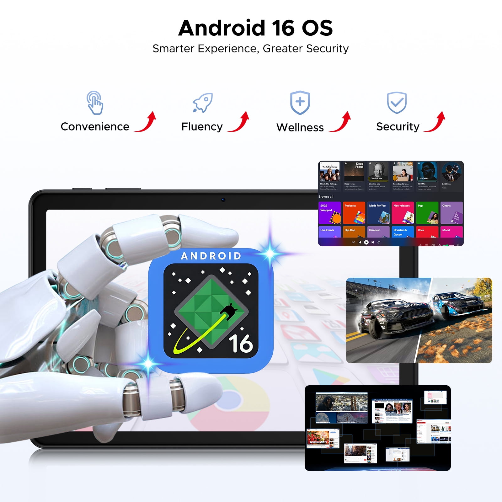 POCKAM P10 10.1 inch Tablet, 48GB RAM+128GB ROM, Android 16 Tablet with Gemini AI, 7000mAh, Unisoc T310 Quad-Core, 90Hz, 8MP+5MP, Dual Speakers, Headphone, Tablet with Keyboard, Pen, Case