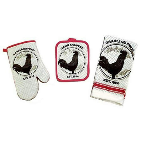 Home Collection Rooster Kitchen Linen 3 Pc Set Towel, Pot Holder, and Oven