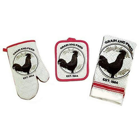 - Home Collection Rooster Kitchen Linen 3 Pc Set Towel, Pot Holder, and Oven Mitt