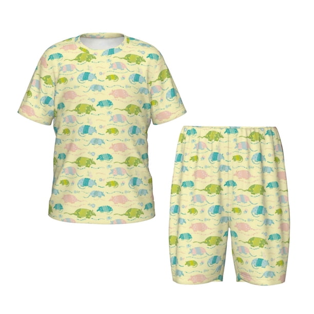 Balery Armadillo Floral Conjunto de Pijama Infantil de Manga Corta con Estampado – Ropa de Dormir de Algodón Suave-Large