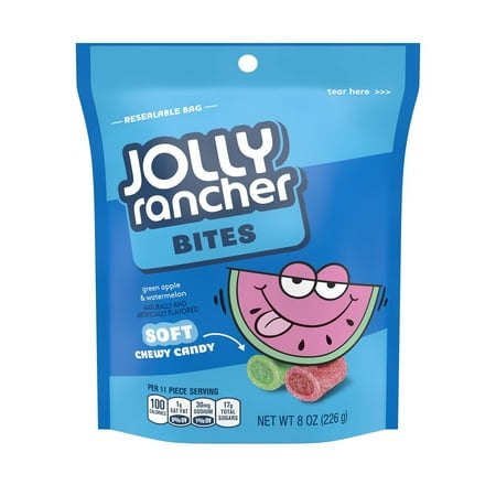 JOLLY RANCHER, Bites Assorted Green Apple and Watermelon Flavored Chewy Candy, Unwrapped, 8 oz, Resealable Bag
