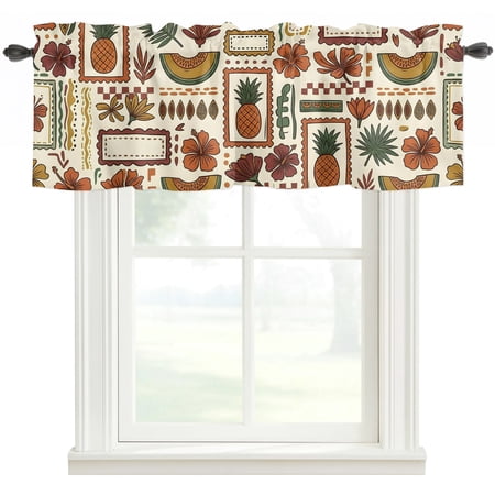 Tropical Plants Valances for Windows Farmhouse Kitchen Curtains Valances Rod Pocket Valance Curtains Summer Fruits Pineapples Floral Cantaloupe Window Valances for Bathroom Bedroom 60 x18