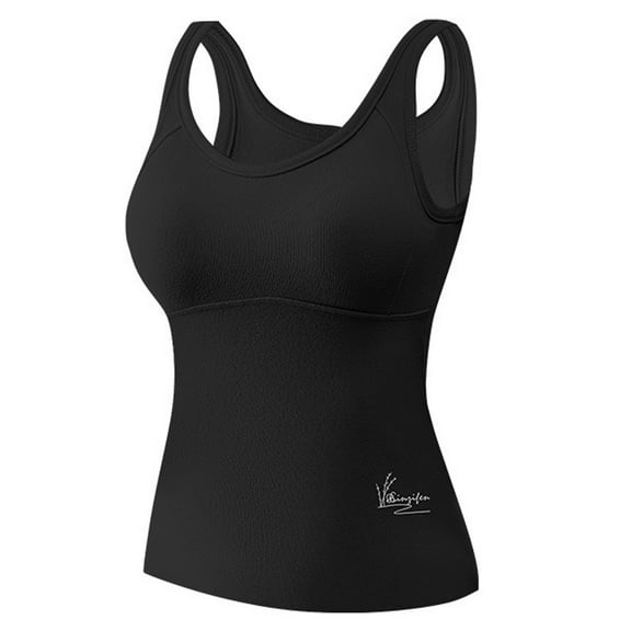 Wancir Built In Bra Padded Tank Tops for Women Winter Thermal Sleeveless Scoop Neck Vest with Shelf Bra