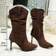 thumbnail image 4 of Tao Tao Women Faux Suede Knee High Boots Pointed Toe Stiletto Boot Slouchy Zipper High Heel Boots Coffee 42, 4 of 9