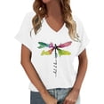 thumbnail image 2 of T Shirts for Women Graphic V Neck Dragonfly Print Short Sleeve Tops Outdoor Casual Womens Tees White L, 2 of 4