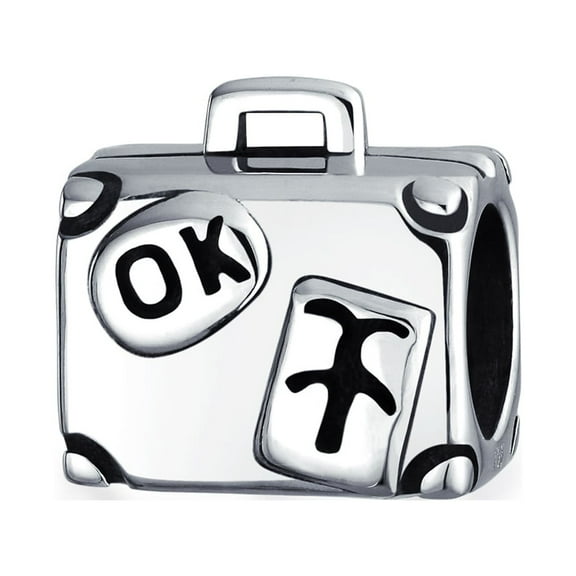Bling Jewelry Womens Vacation Travel Suitcase Luggage Charm Bead Sterling Silver for Bracelet