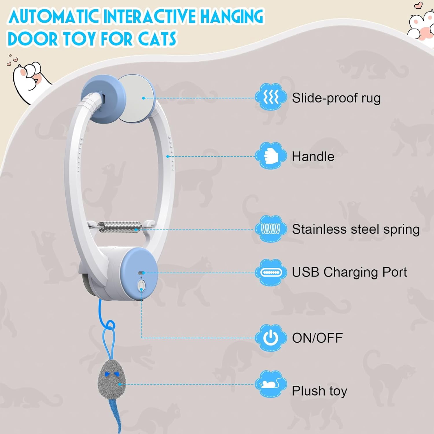 Cat Toys Interactive for Indoor Cats,Enrichment Stimulation Toys, Electric Hanging Door Clip Kitty Toy,Automatic Retractable Play Chase Exercise Feather Toys for Bored Indoor Adult & Kitten Cats.