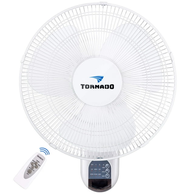Tornado 16 Inch Digital Wall Mount Fan - Remote Control Included - 3 Speed Settings - 3 Oscillating Settings - 65 Inches Power Cord - UL Safety Listed