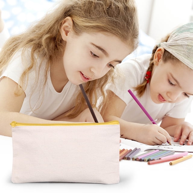 Estuche de lona con cremallera Ozmmyan para manualidades, multiusos, para viajes y bolígrafos, color amarillo, ideal para que los niños estudien por menos.