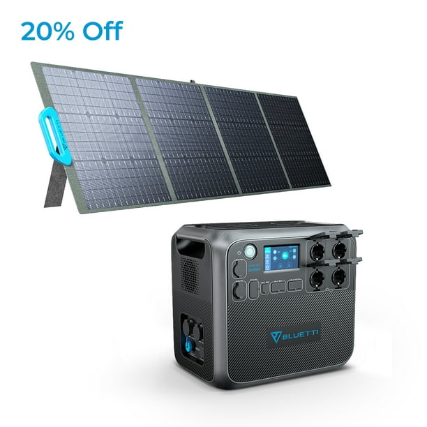 Centrale électrique portable Bluetti AC200P avec 3 panneaux solaires 200W, générateur  solaire 2000Wh, pour usage domestique, voyage, panne de courant 
